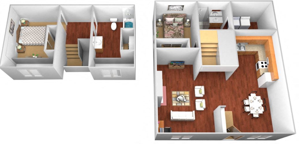 Floor plan for 2 beds, 2 baths, 1040 sqft